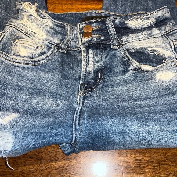 Buckle Flying Monkey Size 22 Mid-Rise Super Flare Distressed Jeans - Picture 2 of 5